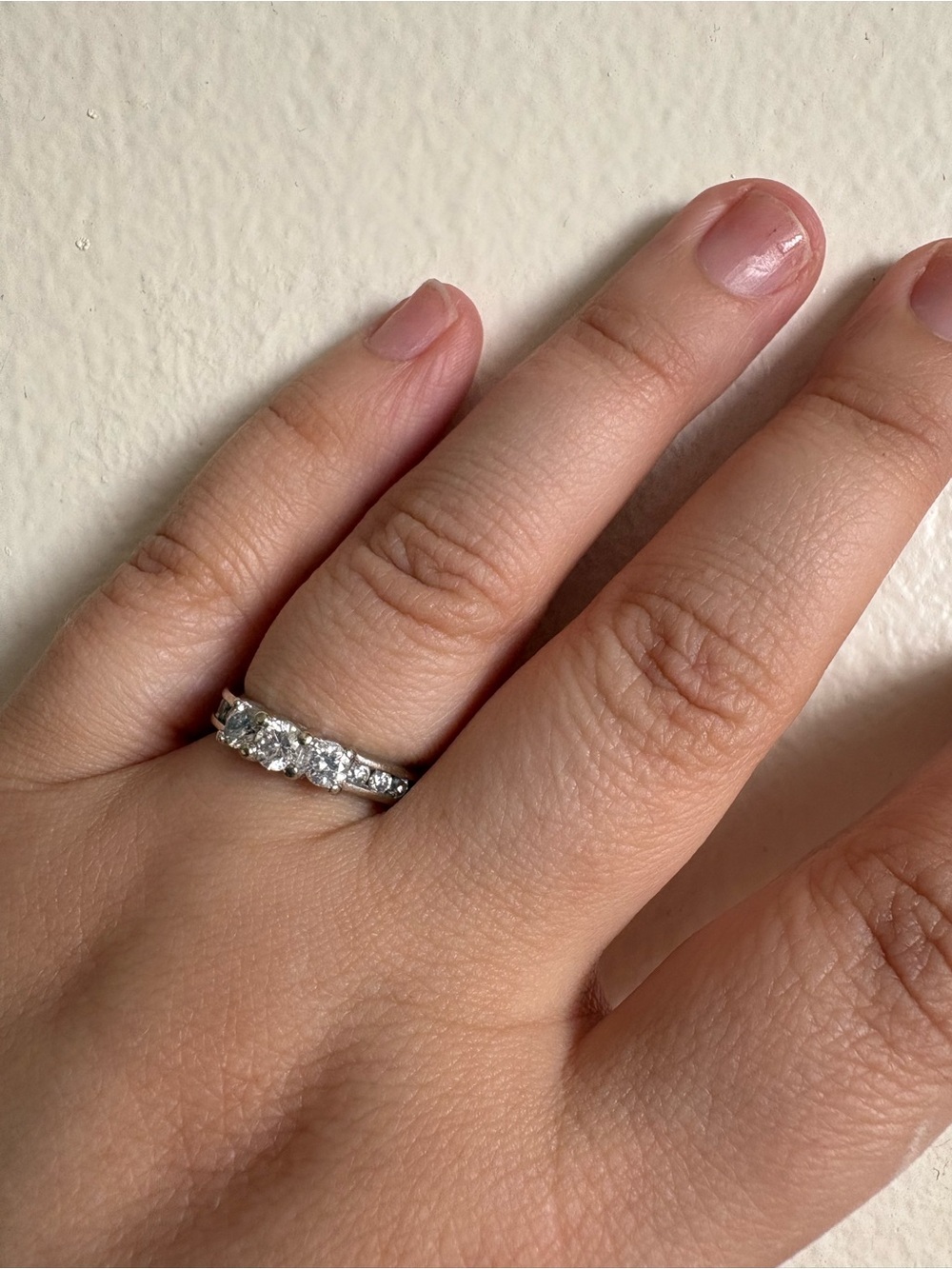 10K Classic Three-Stone White Gold Diamond Ring